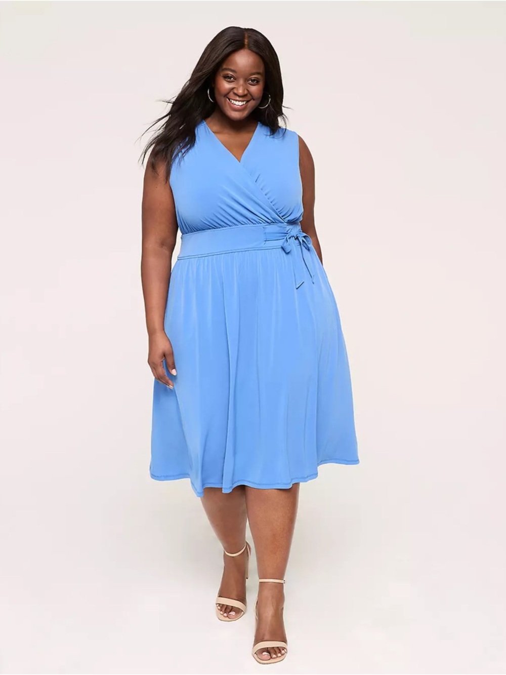 Lane Bryant Sky Blue Sleeveless Wrap Midi Dress with Waist Tie